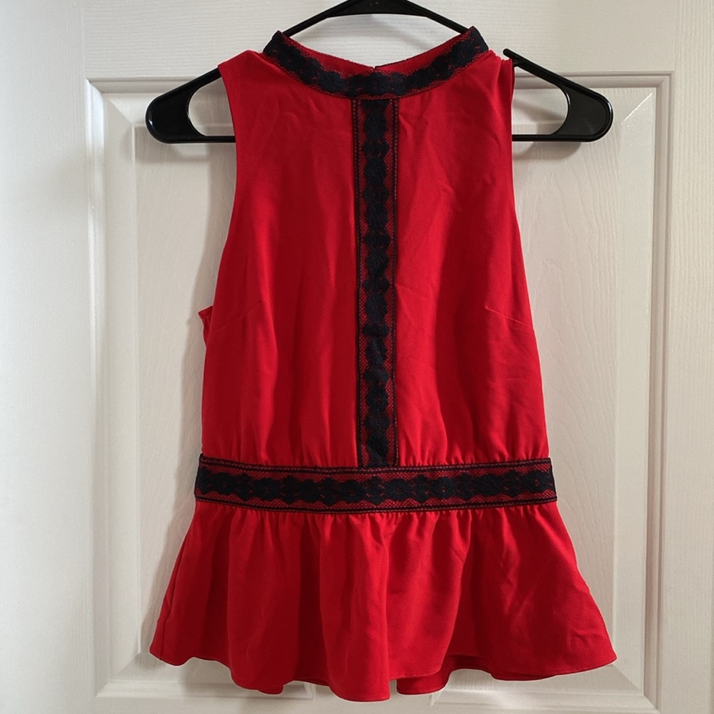 Bebe Red Peplum Top Black Lace Trim